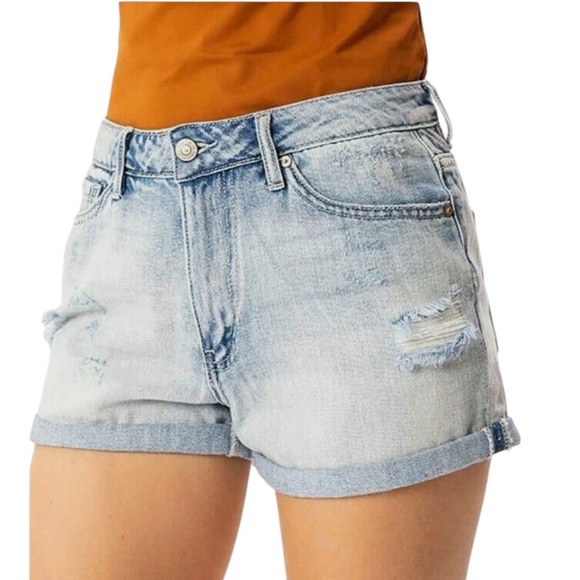 Kancan Light Wash Rolled Cuff High Rise Denim Shorts Size Medium - Picture 1 of 8
